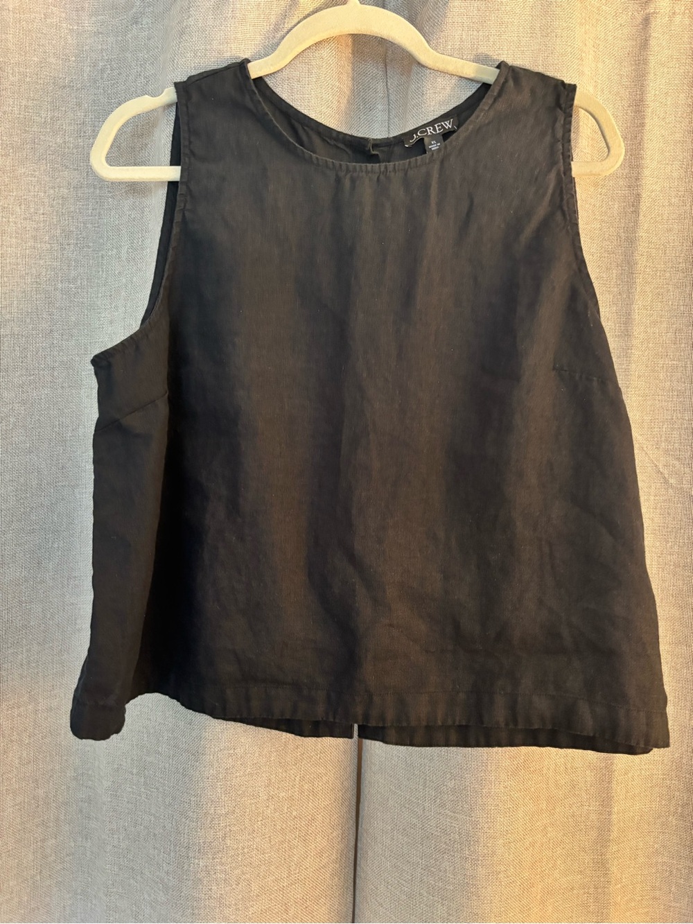 J. Crew Linen Button Back Tank, Black, XL